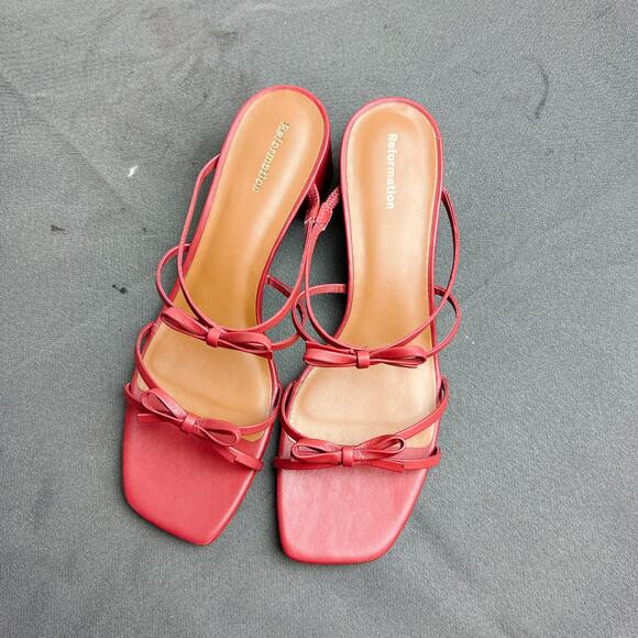 Reformation Elodie Heels Sz 7.5 Strappy Block Heel Sandals - Picture 3 of 6